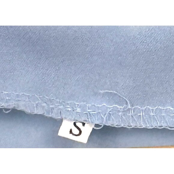 Light Blue Blouse Small Flutter Split Short Sleeves Lightweight Pullover V-Neck - Picture 4 of 4